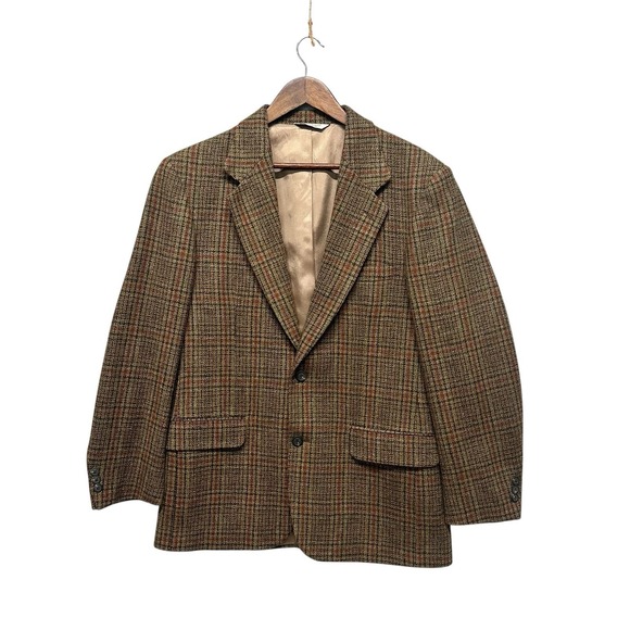 Eddie Bauer Blazer Jacket Mens Size 40R Brown Windowpane Tweed Single Breasted - Picture 1 of 16